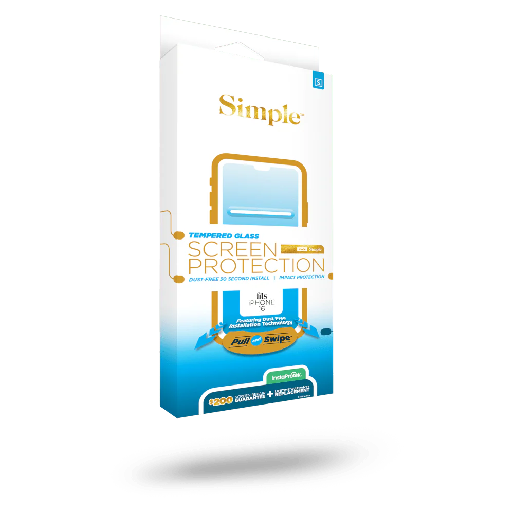 Simple $200 Guided Tempered Glass Screen Protector for Apple iPhone 16 / iPhone 15