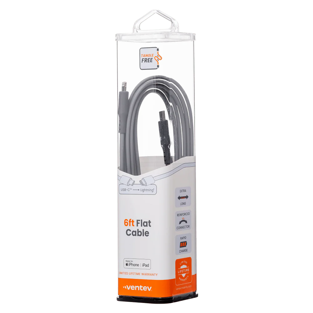 Ventev Flat USB-C to Apple Lightning High Speed Tangle-Free 6 Foot Cable - Image 8